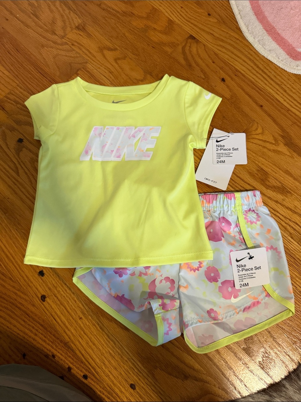 Nike Yellow Tee and Floral Shorts Baby Athletic Set
